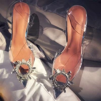 2022 summer new fashion sexy transparent sandals womens shoes rhinestone sunflower high heels party bling shoes woman