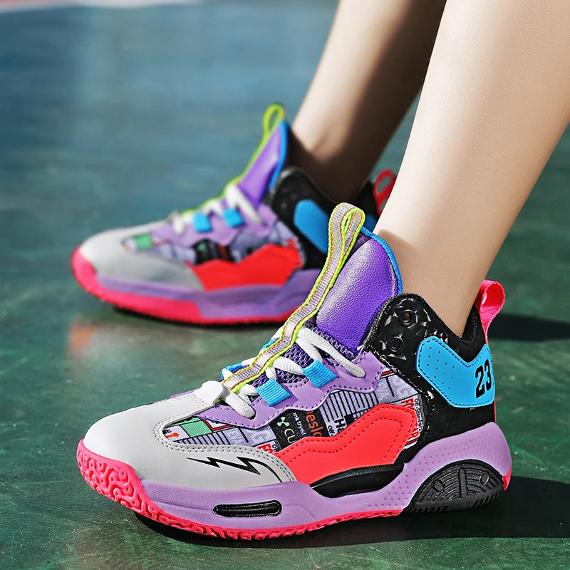 

Обувь для подростков, Баскетбольная обувь, детские кроссовки для мальчиков, уличная износостойкая Нескользящая детская теннисная тренировочная обувь