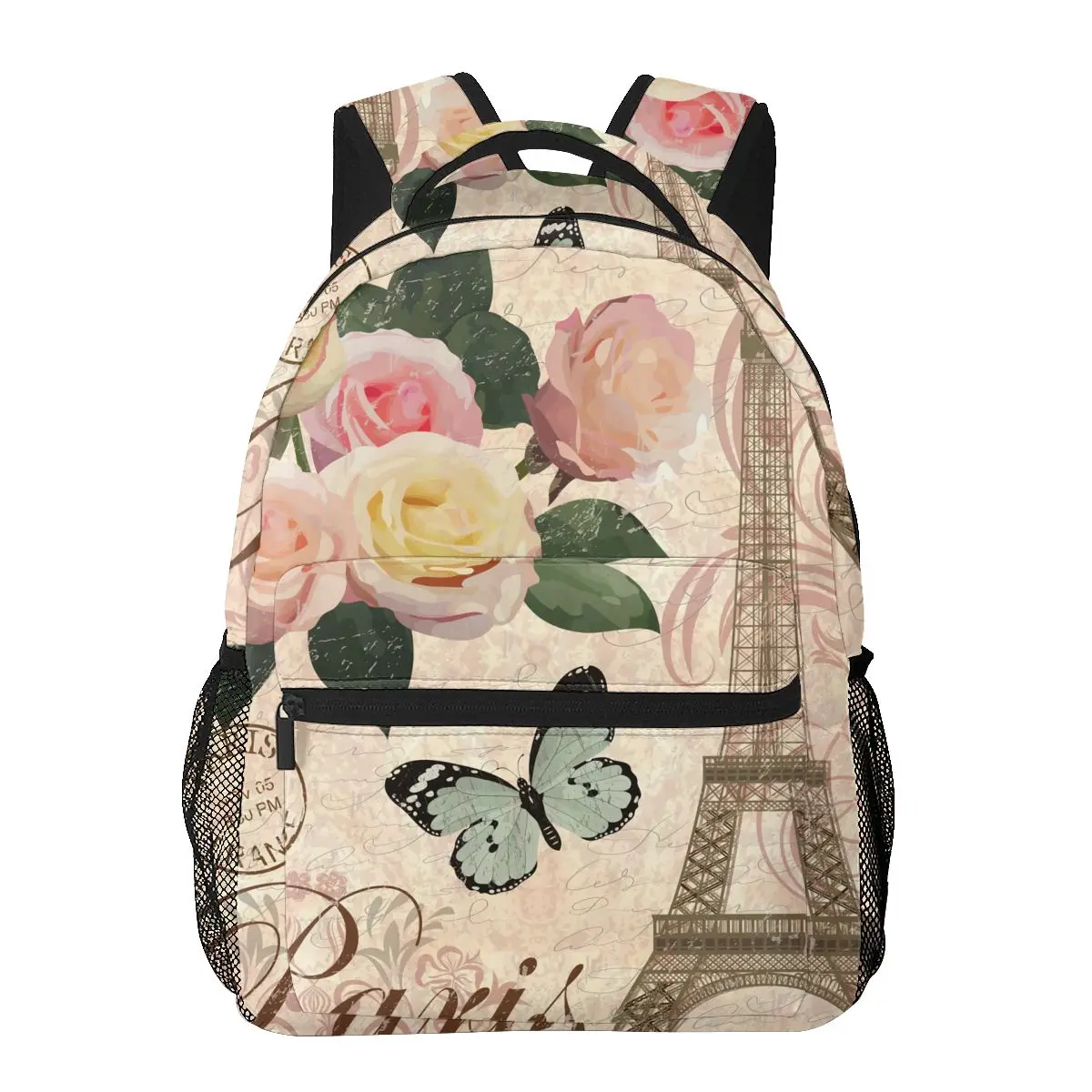 

Women's Backpack Vintage Eiffel Tower Floral Stamps School Bag for Men Lady Travel Bag Casual School Backpack