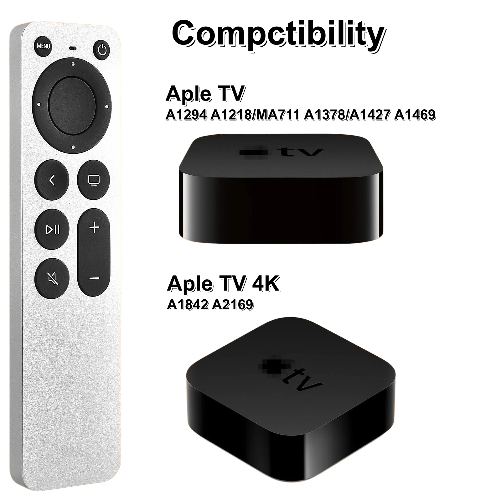 Фото Замена пульта дистанционного управления Apple TV, для Apple 4K/ Gen 1 2 3 4/ HD, A2169 A1842 A1625 A1427 A1469 A1378 A1218 (без Siri и голосового управления) №4