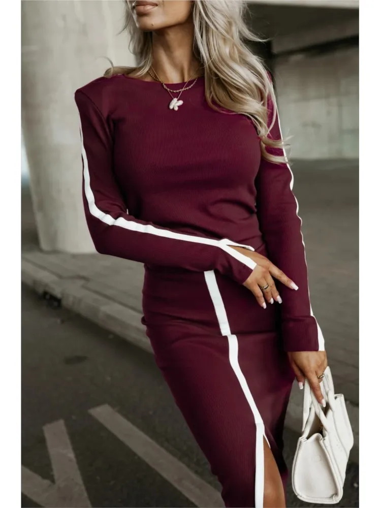 Осенние элегантные однотонные комплекты из 2 предметов. Женская одежда. Футболка