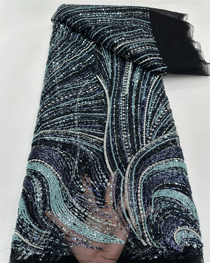 Роскошная африканская кружевная ткань с блестками и бисером 2024