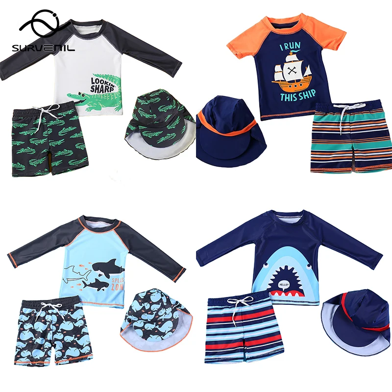 

Children's Swimwear Long Sleeve Rash Guard Swimming Trunks for a Boy UPF50 Shark Print Bathing Suit Kids Boys UV Beach Clothes