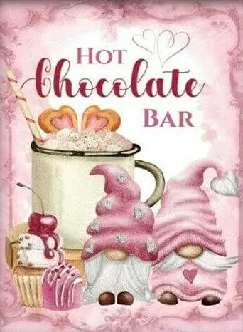 Eeypy Vlentne Gnome Hot Chocolte Br Wll Sgn Retro Tn Metl Plte Decorn 812 nch