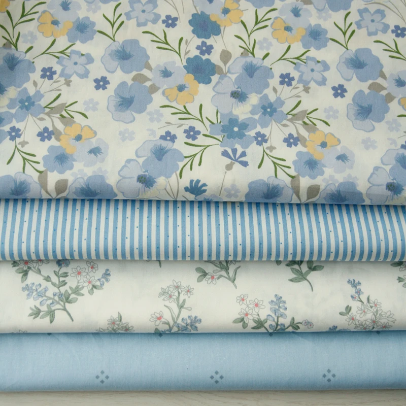 

160x50cm Customized Blue Campanula Flower Twill Pure Cotton Fabric Antique Clothing Handmade Diy Cloth