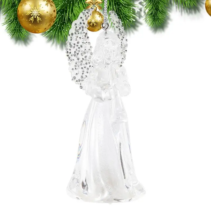 

Angel Ornament 3D Clear Acrylic Angel Pendant With Wings Colorful LED Light Elegant Decorative Angel Christmas Tree Decorations
