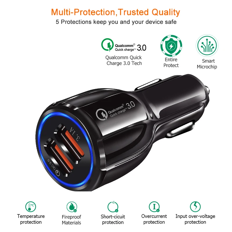 

Quick Charge 3.0 Car Charger Cigarette Lighter Socket Adapter QC 3.0 Dual USB Port Fast Charge Car Accessories For Phone DVR MP3