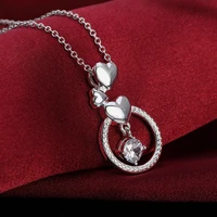 925 stamp silver color circle heart pendants and necklaces for women round zircon wedding party jewelry gift gaabou jewellery