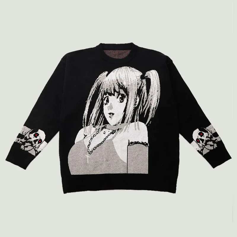

New Streetwear Skulls Knitted Sweaters Men Harajuku Vintage Japanese Style Anime Girl Printed Pullover Unisex Autumn Winter Tops