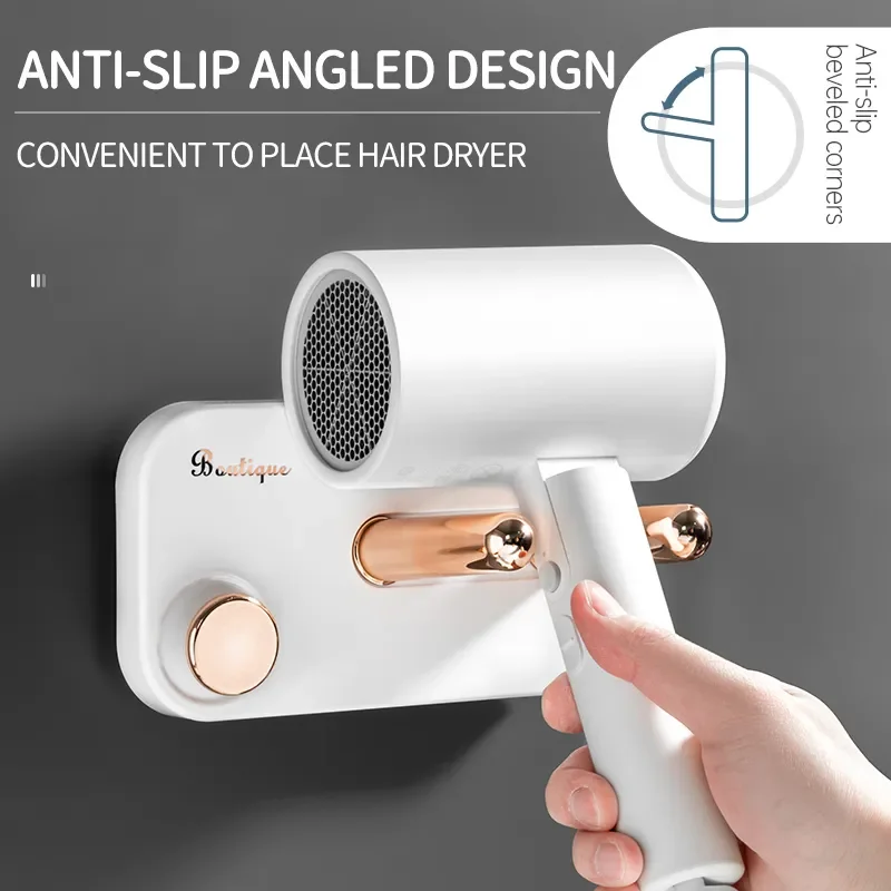 

2023 Bathroom Hair Dryer Storage Rack Multifunctional Hair Dryer Wire Holder High Quality Punch-Free Wall Mount Organizer Shelf