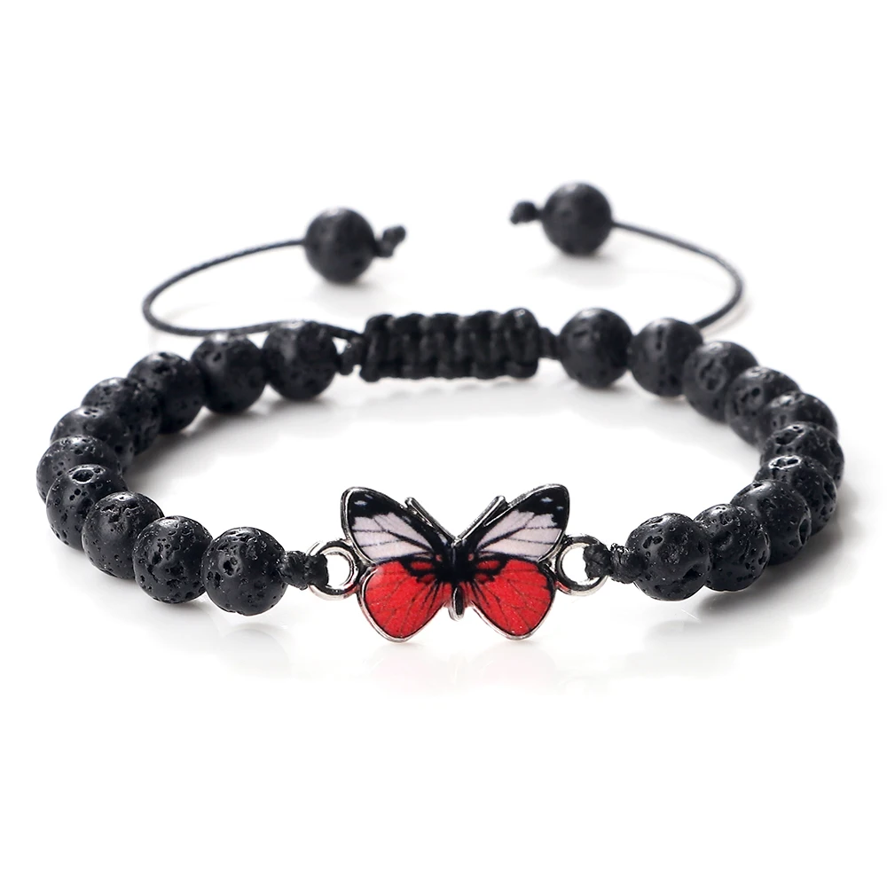 

Newest Red Butterfly Charm Bracelets Natural Stone Lucky Beads Bracelets For Women Men Braided Adjustable Rope Jewelry Pulseras