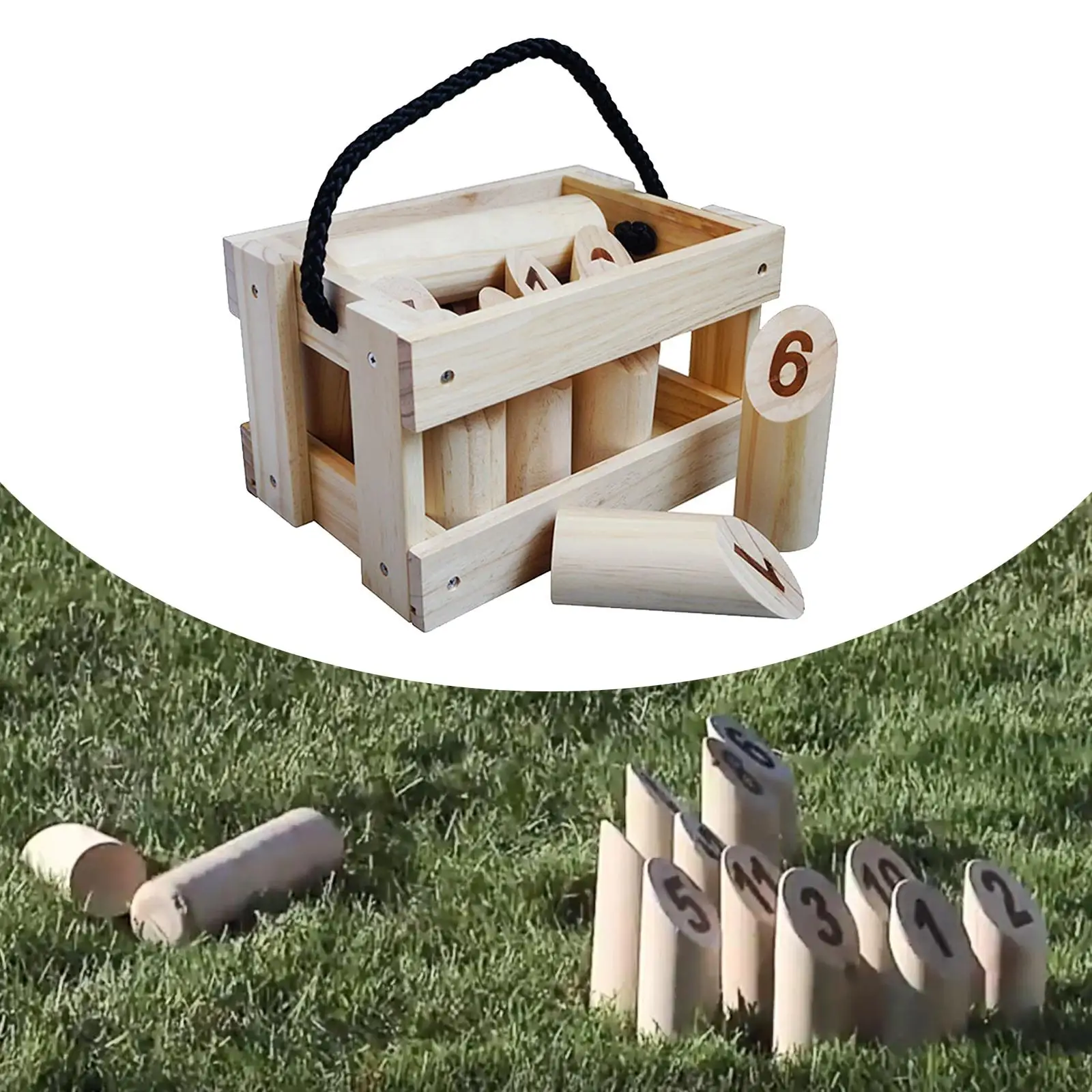 

Wooden Throwing Game Numbered Pins with Carry Box Outdoor Garden Lawn Games