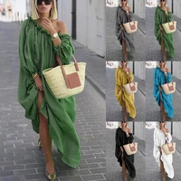2022 new womens dress casual loose solid large one line collar long sleeve dress women off shoulder maxi dresses for women