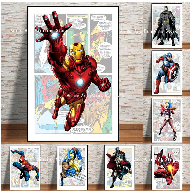 

Marvel Avengers Superhero Painting Iron Man Spiderman Captain America Canvas Poster Wall Art Picture for Living Room Home Decor