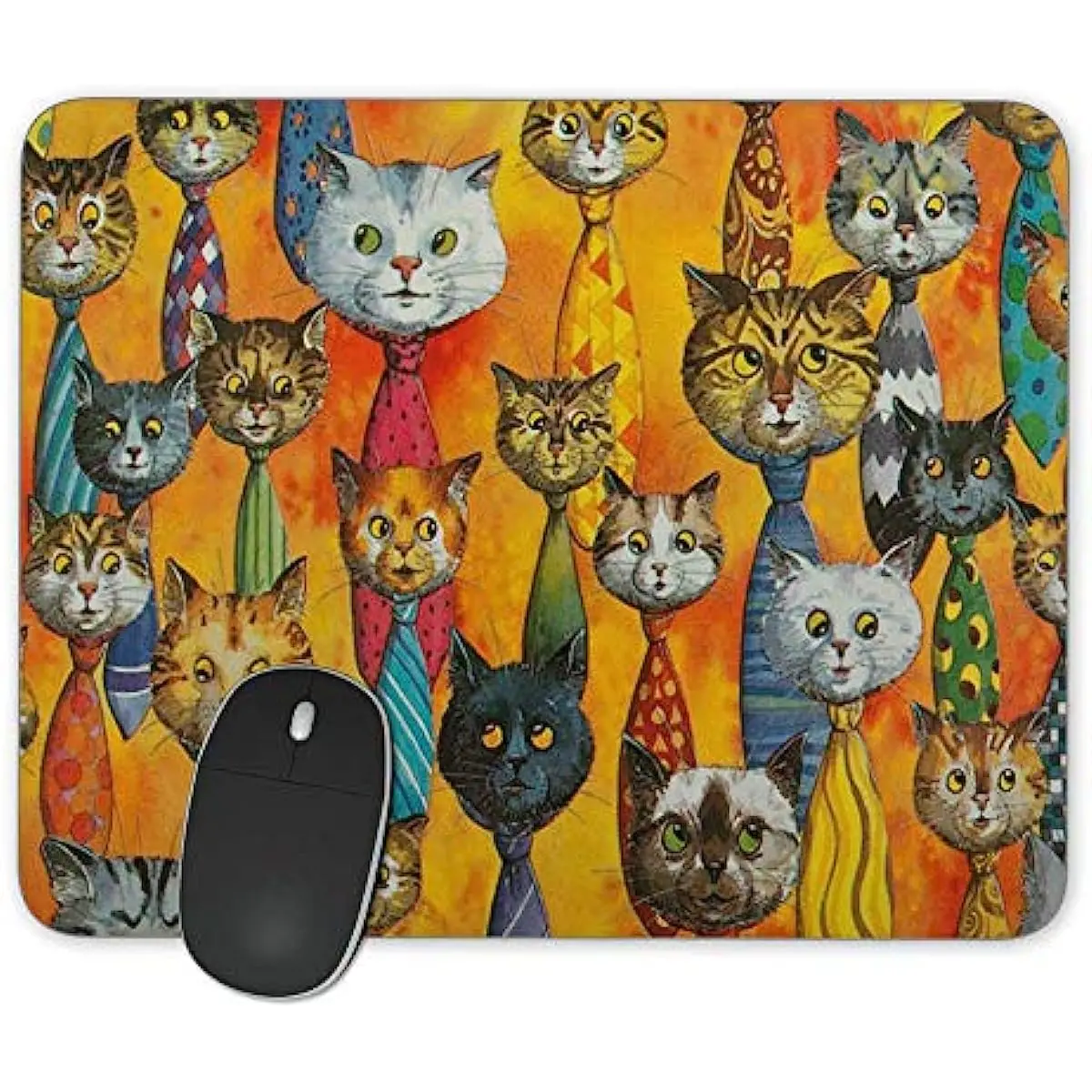 

Funny Watercolor Cartoon Tie Cat Mouse Pad with Non-Slip Rubber Base Mouse pad for Laptop Office Home Gaming 9.5"x7.9" Inch