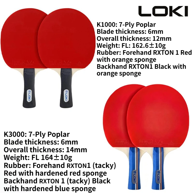 Фото Набор готовых ракеток для настольного тенниса LOKI K1000/K3000 (2 шт. в комплекте), 7-слойные ракетки из тополя с накладками RXTON 1 для начинающих студентов №2