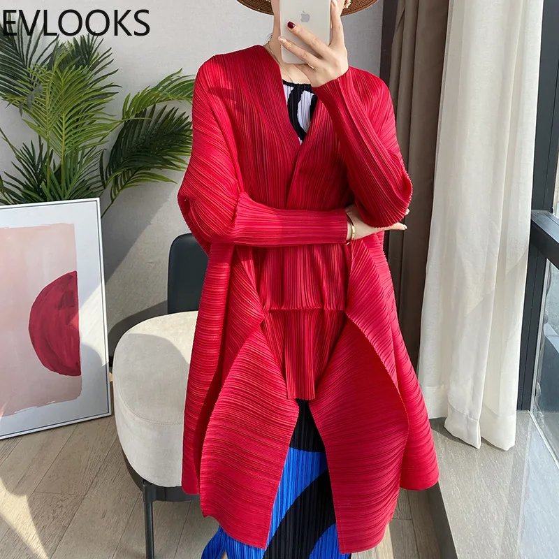 

EVLOOKS Casual Irregular Windbreaker Jacket Mid-Length Shawl Spot Casual Loose Pleated Trench Coat New Women Autum Winter 2022