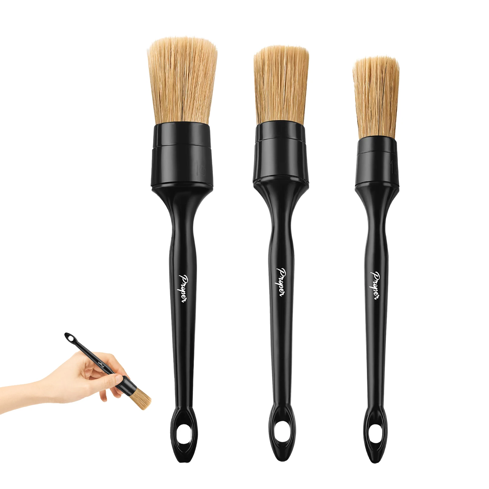 

Car Exterior Interior Detail Brush Easy To Use Boar Hair Auto Detailing Brush Kit 3 Pack Boars Hair Automotive Cleaning Brushes