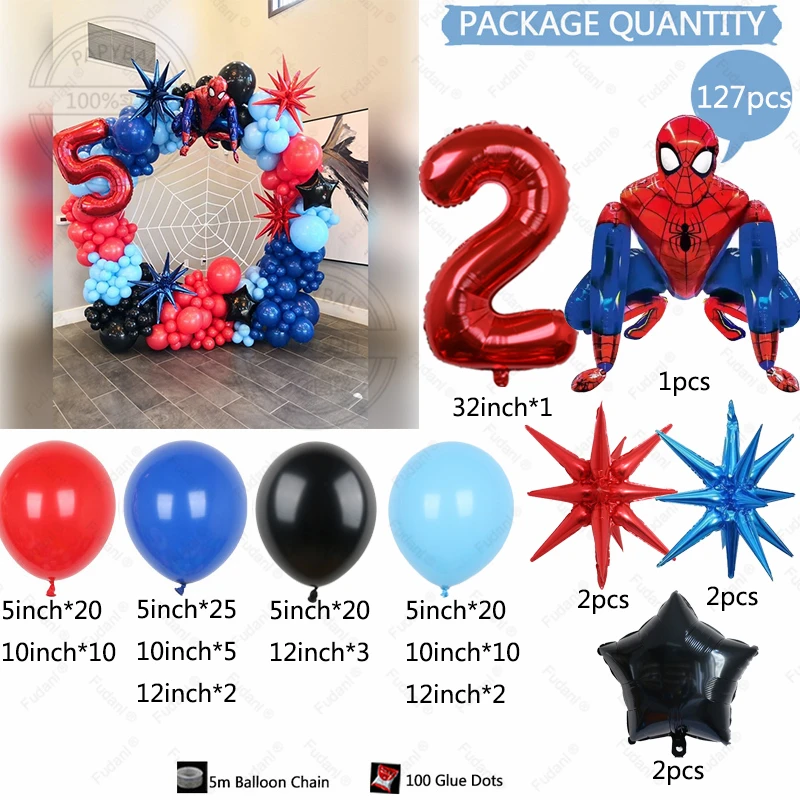 127 шт. воздушные шары с Человеком-пауком гирлянда арочный комплект красные синие