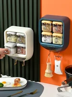New Creative Wall-Mounted 4 Grid Spoon Transparent Seasoning Box Kitchen Convenience Drawer Dual Hook Seasoning Box Suits