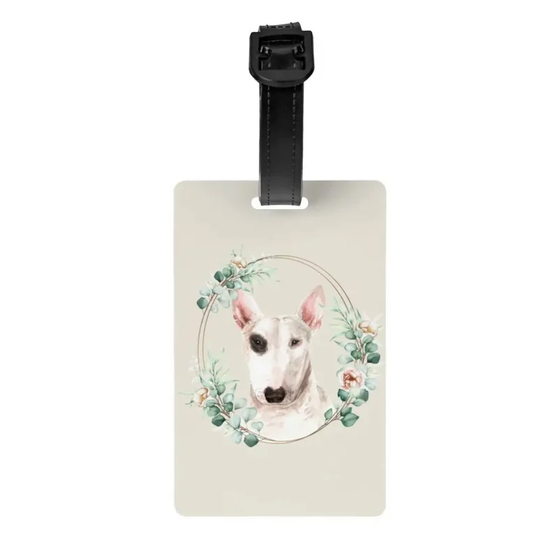 

Bull Terrier Dog In Floral Gold Wreath Luggage Tags for Travel Suitcase Pet Lover Privacy Cover ID Label