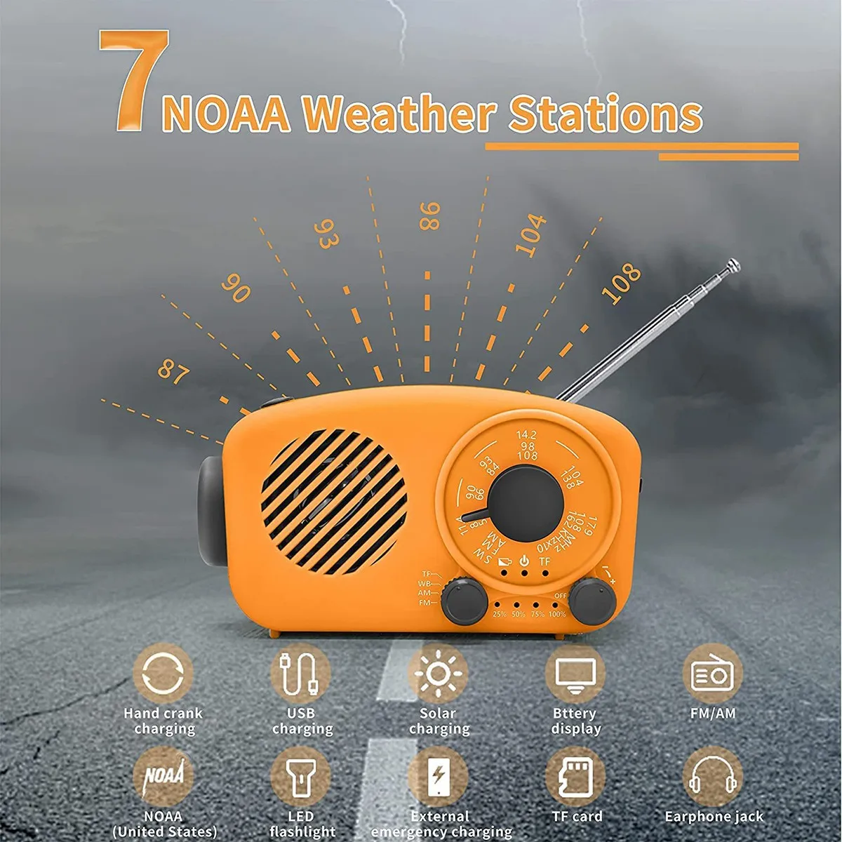

Solar Radio, Hand Crank Radio AM/FM Rechargeable Dynamo Radio Waterproof Emergency Lamp Power Bank for Outdoor Camping