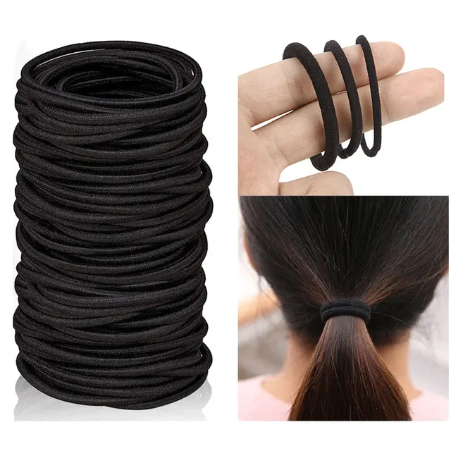 50pcs Women Girls Hair Rubber Bands Hair Tie Ropes Elastic Hairband Ponytail Holders Headbands Scrunchies Black 3mm,4mm,6mm 1