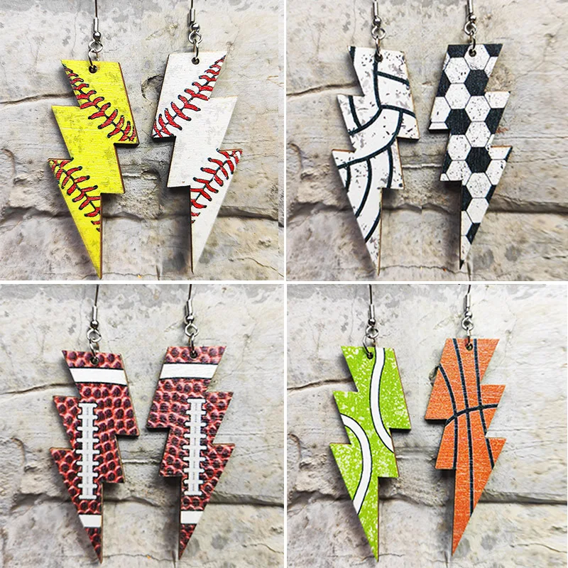 

Women's Lightning Wooden Earrings Sports Baseball Football Basketball Football Tennis Fan Earrings