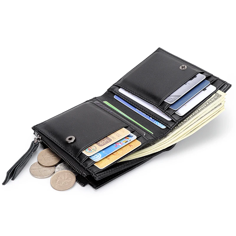 Luxury 100% Sheepskin Women's Short Wallet Leather Vertical Half Fold Wallet Multi Card Zipper Coin Purse Card Holder Purses