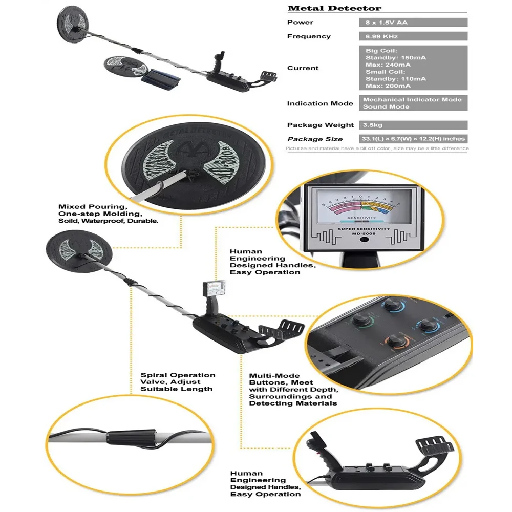Фото Новый промышленный металлоискатель LJC MD5008 для поиска золотых самородков, монет и сокровищ, подземный детектор глубиной 20-35 см для поиска золота и металлов №3
