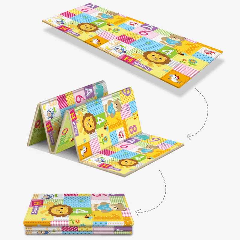 Baby Play Mat Foldable Children Carpet Double-Sided Cartoon Pattern Kids Room Carpet Educational Activity Surface Easy to Carry