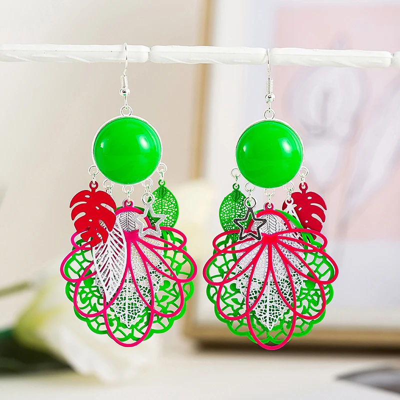 

Женские серьги в богемном стиле, флуоресцентные зеленые длинные серьги в форме листьев, модные ювелирные украшения для вечеринок, новый диз...