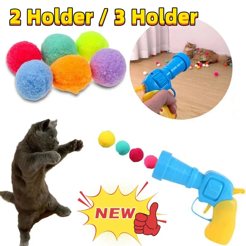 

Interactive Launch Training Cat Toys Creative Kittens Mini Pompoms Games Stretch Plush Ball Toys Cat Supplies Pet Accessories