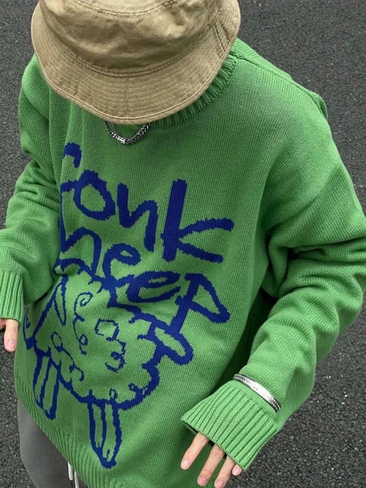 

Мужской и женский свитер с мультипликационным принтом, корейский винтажный Повседневный свитер с круглым вырезом в стиле панк, уличная одежда в стиле Харадзюку, милый свитер в стиле ольччан