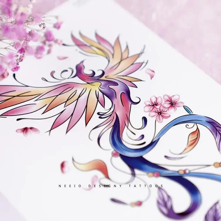 Эротичные тату-наклейки с Фениксом для женщин цветные Временные татуировки