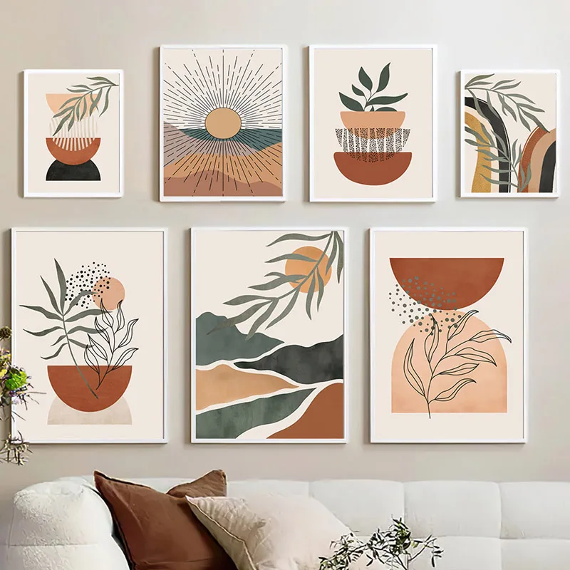 

Boho Sun Leaves Rainbow Geometry Abstract Wall Art Posters Prints Nordic Gallery Canvas Painting Pictures For Living Room Decor