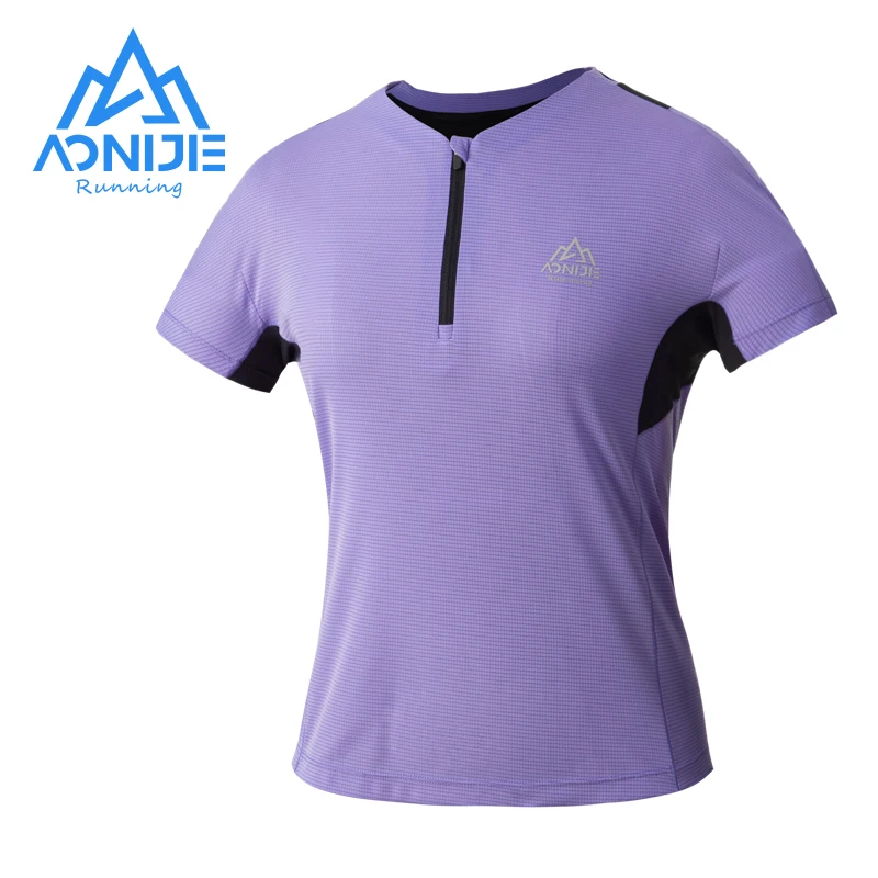

AONIJIE Quick Drying T-shirt Running Women Female Small Checkered Sports Crewneck Zipper Short Sleeves Breathable Tops FW5159