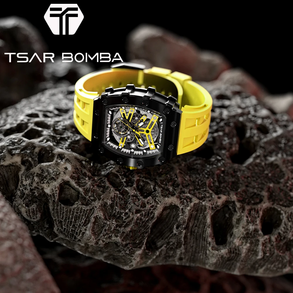 

2022 TSAR BOMBA Luxury Mens Watch Stainless Steel 50ATM Waterproof Skeleton WristWatches MIYOTA Movement Mechanical Montre Homme