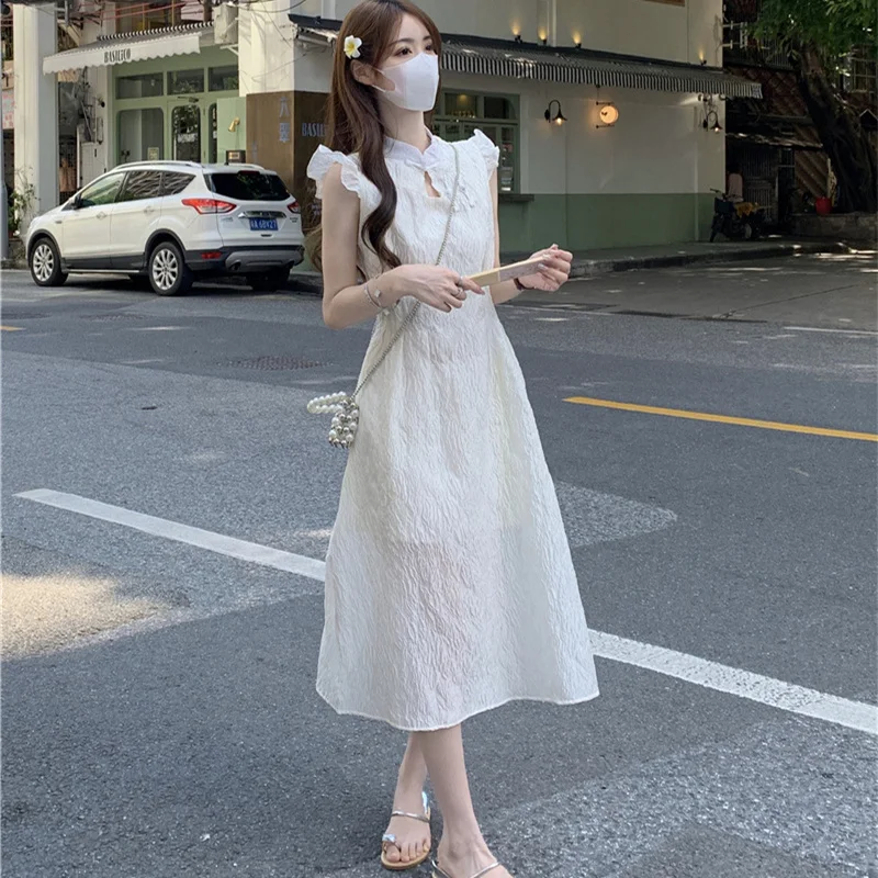 

Hsa 2023 Новое Женское летнее милое праздничное платье в китайском стиле, белое улучшенное платье Чонсам с рукавами-крылышками, приталенные платья