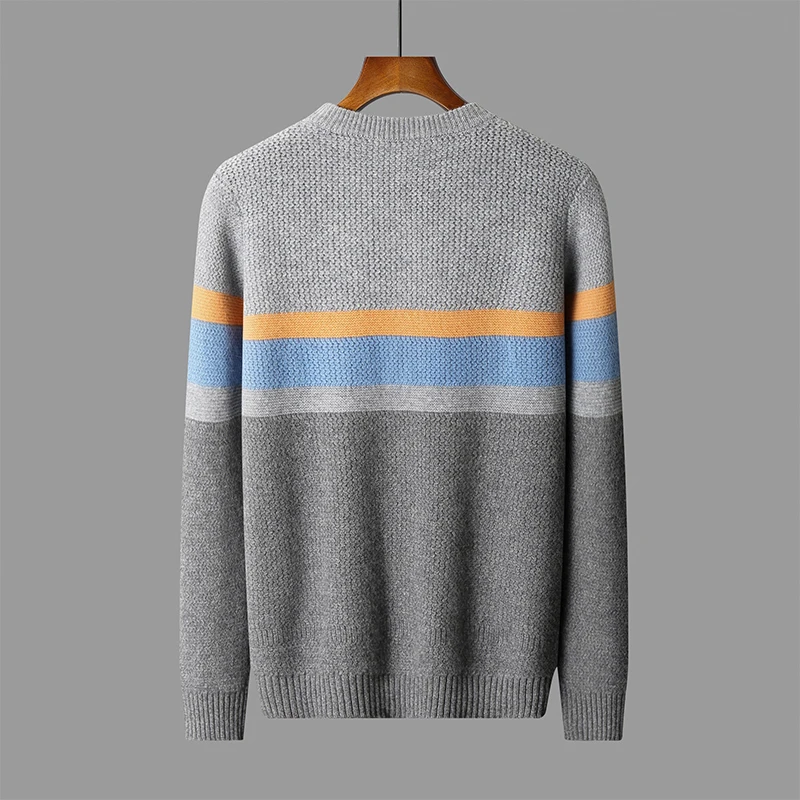 Трехцветный осенне-зимний новый кашемировый свитер из 100% мериносовой шерсти
