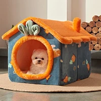 removable pet house enclosed puppy kennel mat for dog winter plush pet cat bed plush warm accessories for fluffy cats camas gato