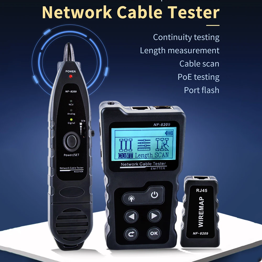NOYAFA LCD Display Measure Length Tracker NF-8209 Cable POE Wire Checker Test Network Tool Scan Cable Wiremap Tester