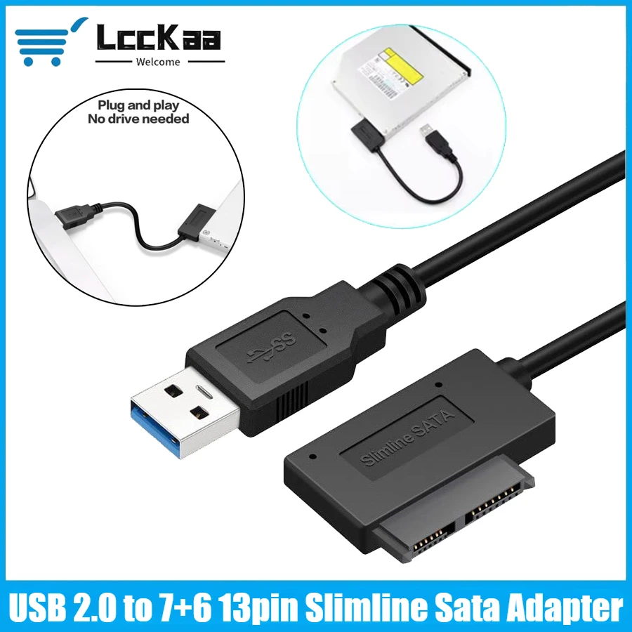 Фото Мини-переходник SATA USB 2.0 к Sata II 7+6 13Pin, кабель-переходник, устойчивый стиль для ноутбука, ноутбука, CD/DVD ROM, тонкий диск HDD №1