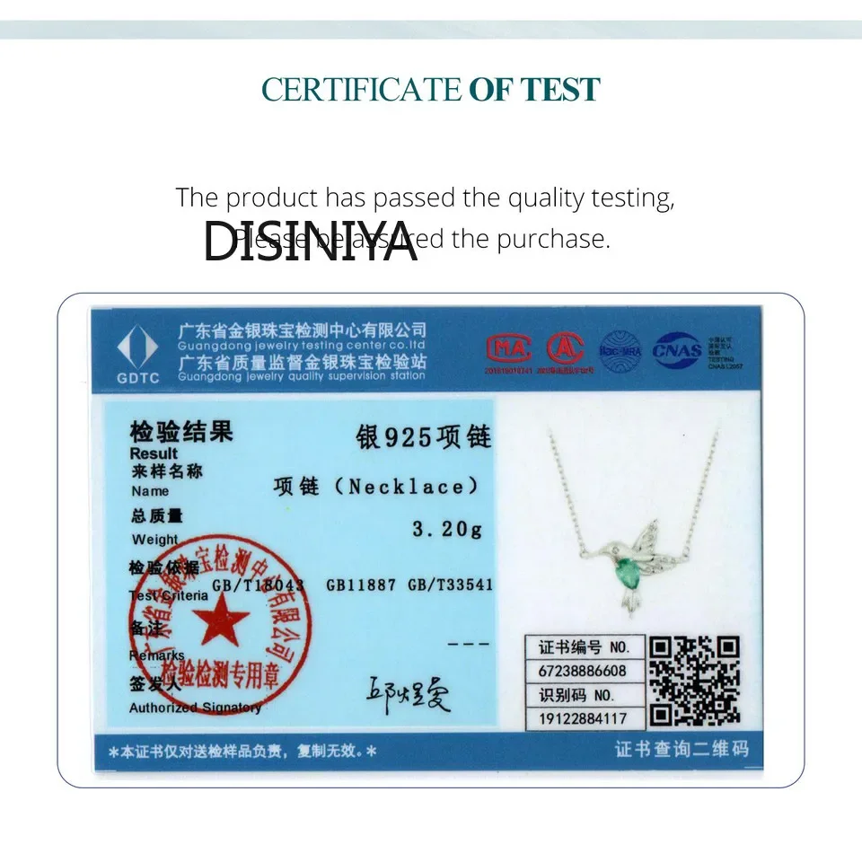 Ожерелье-колибри из стерлингового серебра 925 пробы с покрытием белого золота