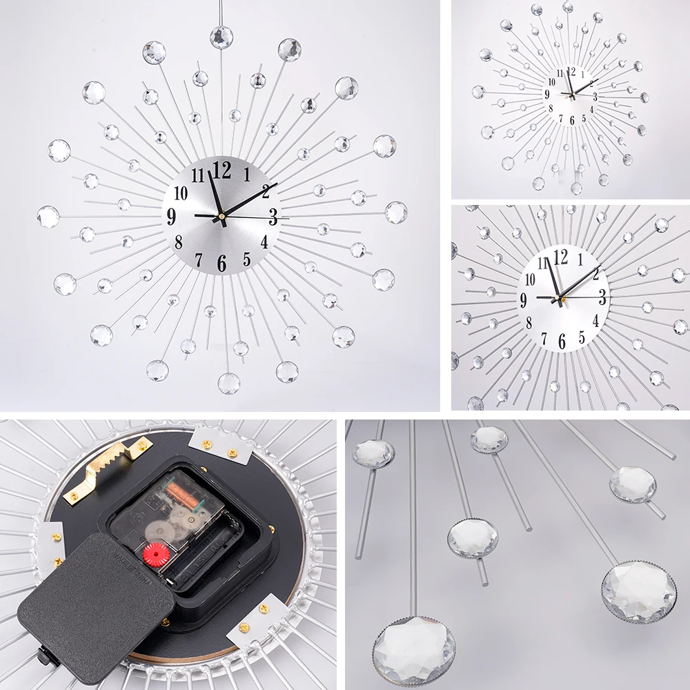 Круглые металлические настенные часы с кристаллами и бисером 38/50 см