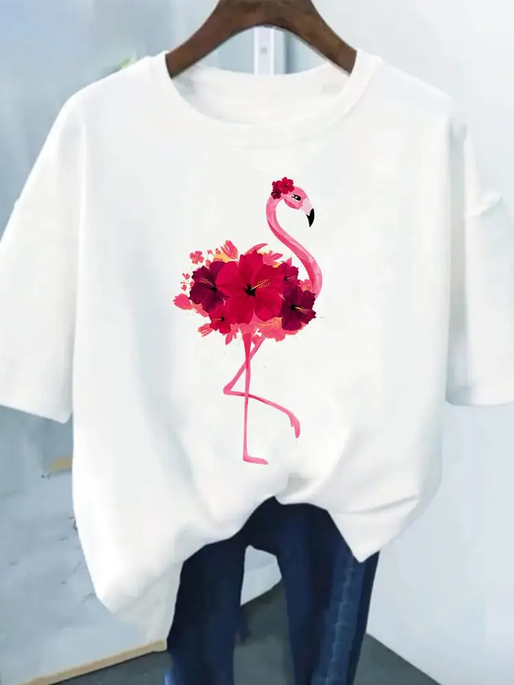 

Flamingo Beach Travel 90s Women Short Sleeve T Print Graphic Tee Summer Clothing Clothes Fashion Female Casual T-shirts