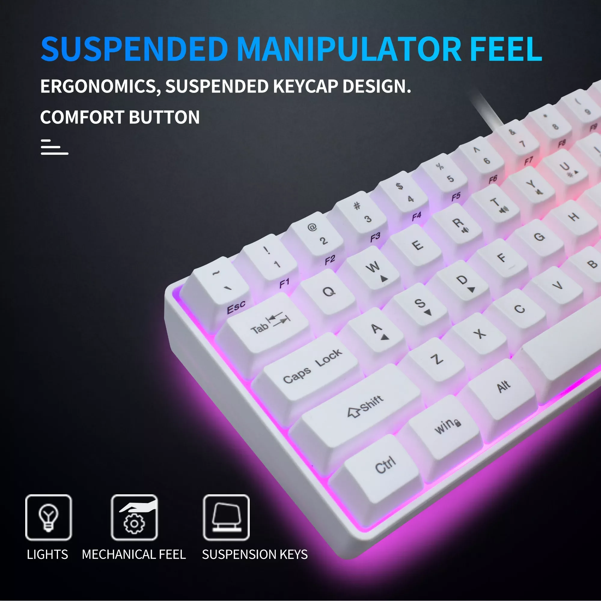 

61 Keys Gaming Keyboard RGB Backlit Business Keyboard US Wired Mini Compact PC Gamer MAC PS4