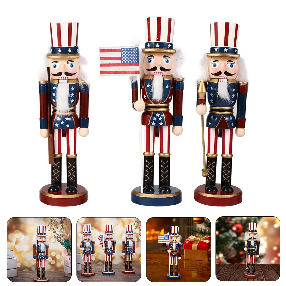 

Nutcracker Nutcrackers Independence Day Soldier American Figurine Patriotic Uncle Decor Wood Wooden Holiday Figures Soldiers