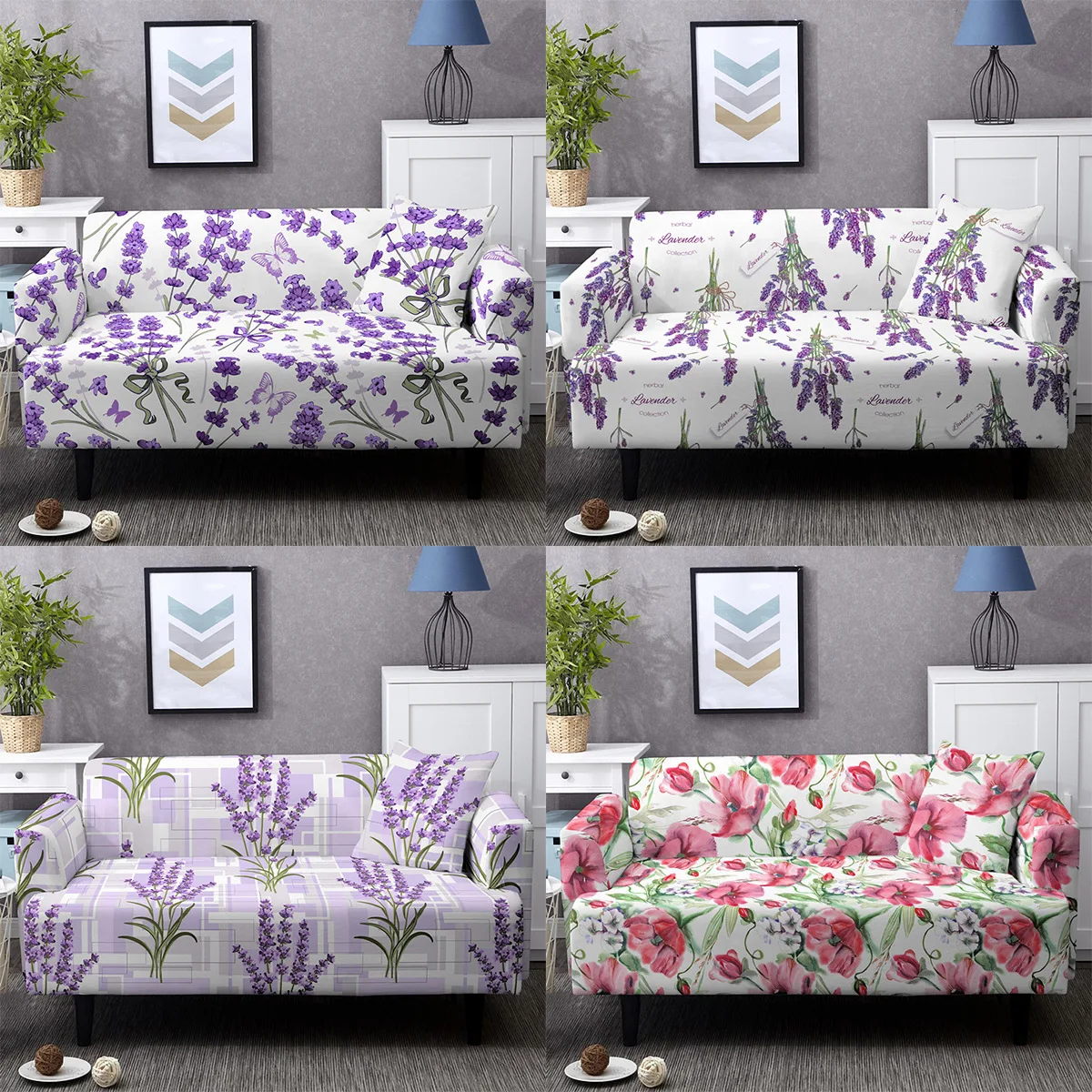 

Lavender Elastic Sofa Cover Modern Digital Printed All-Inclusive Loveseat Couch Cover Stretch Sectional Slipcover 1/2/3/4 Seater