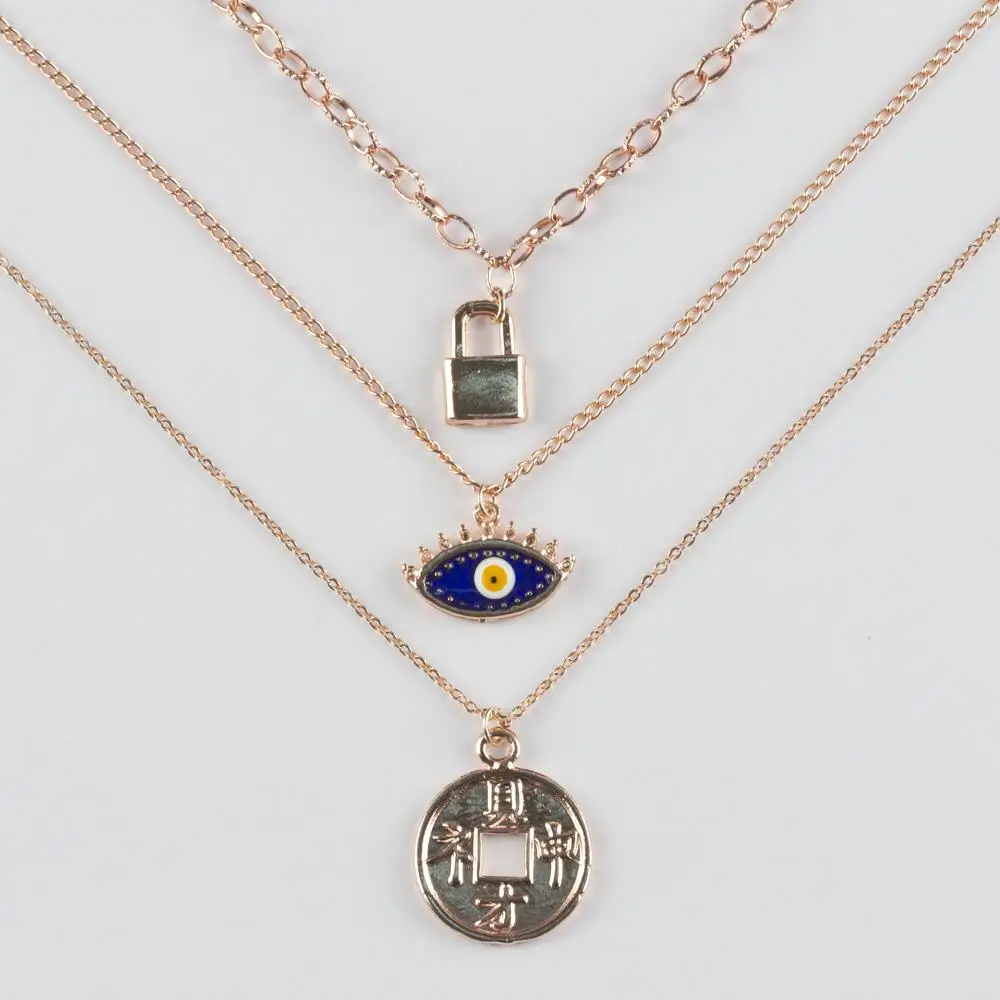 

3-piece eye figured necklace fashion chain jewelry accessories for women earrings bracelet ring for kids gift beads